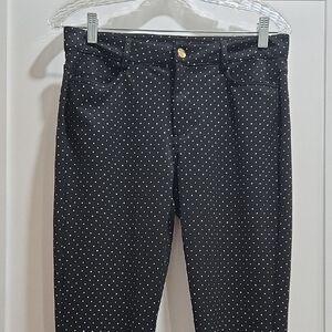 Michael Kors Black and White Skinny Jeans with Polka Dots Pockets and Belt Loops